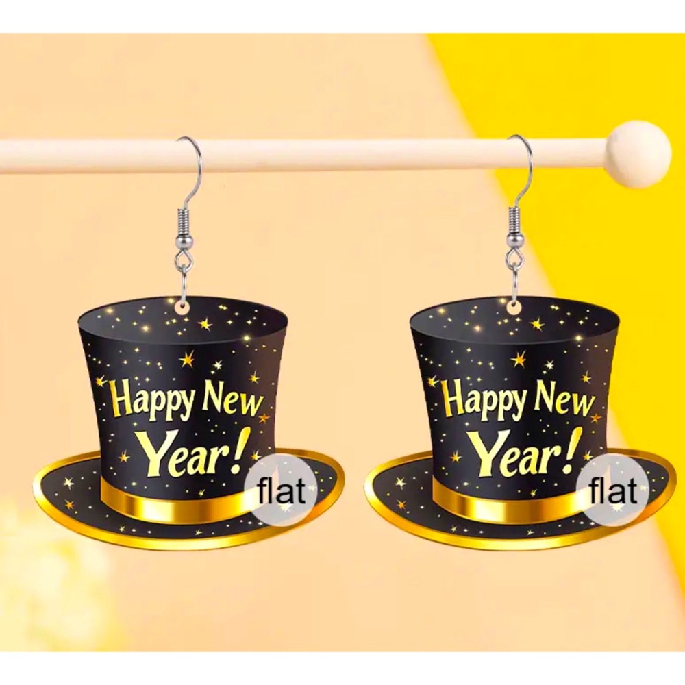 HAPPY NEW YEAR HAT EARRING - Picture 1 of 3